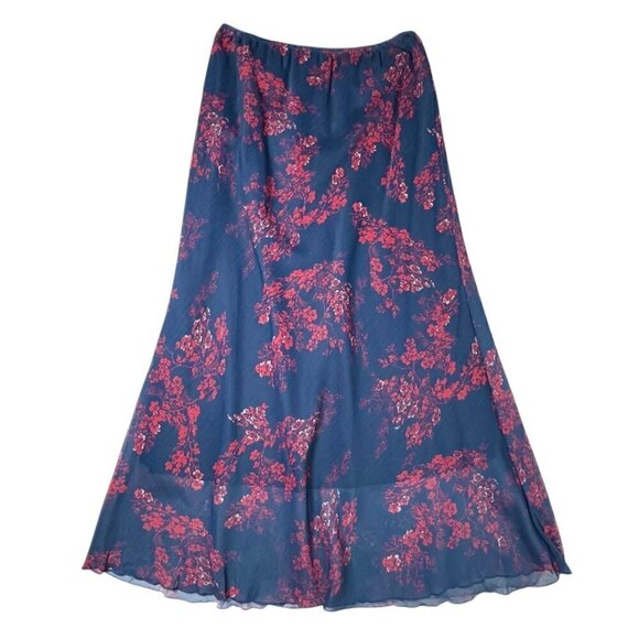 NWOT Maxi Skirt Sz.M Dark Blue Floral A-Line Fairy Grunge Y2K 90s Goth - Picture 8 of 8